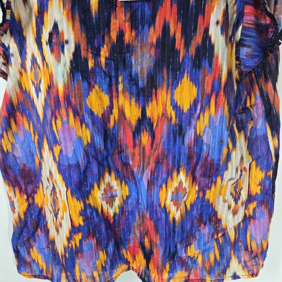 NWT Cable‎ & Gauge Boho Ikat Print Blouse Top Multicolor Large Flutter Sleeve - Picture 11 of 14